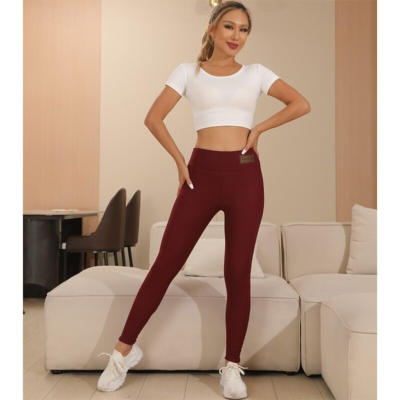 Winter Fleece-Lined Thickened High-Waisted Thermal Pants with Leather Label and Slim Fit2