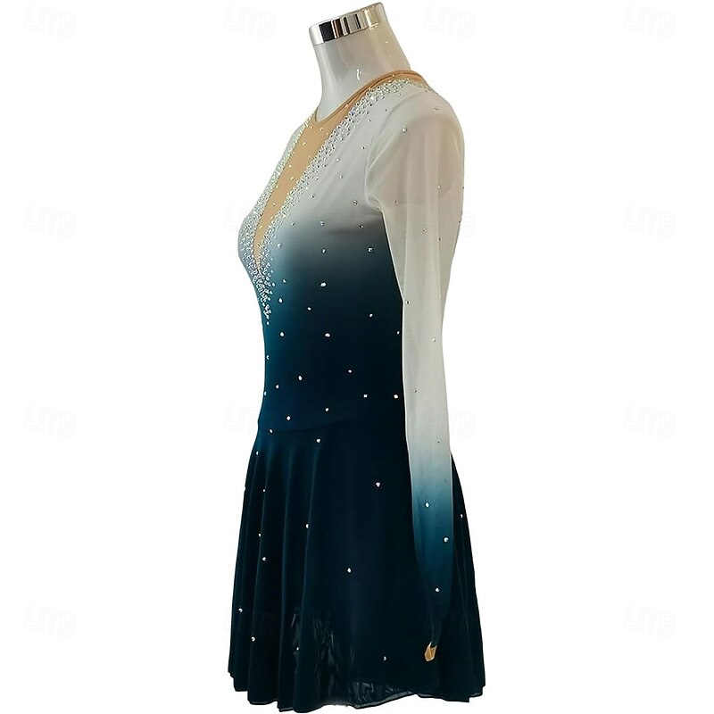 Figure Skating Dress Girls' Long Sleeves Competition Elegant Handmade Crystal Womens2