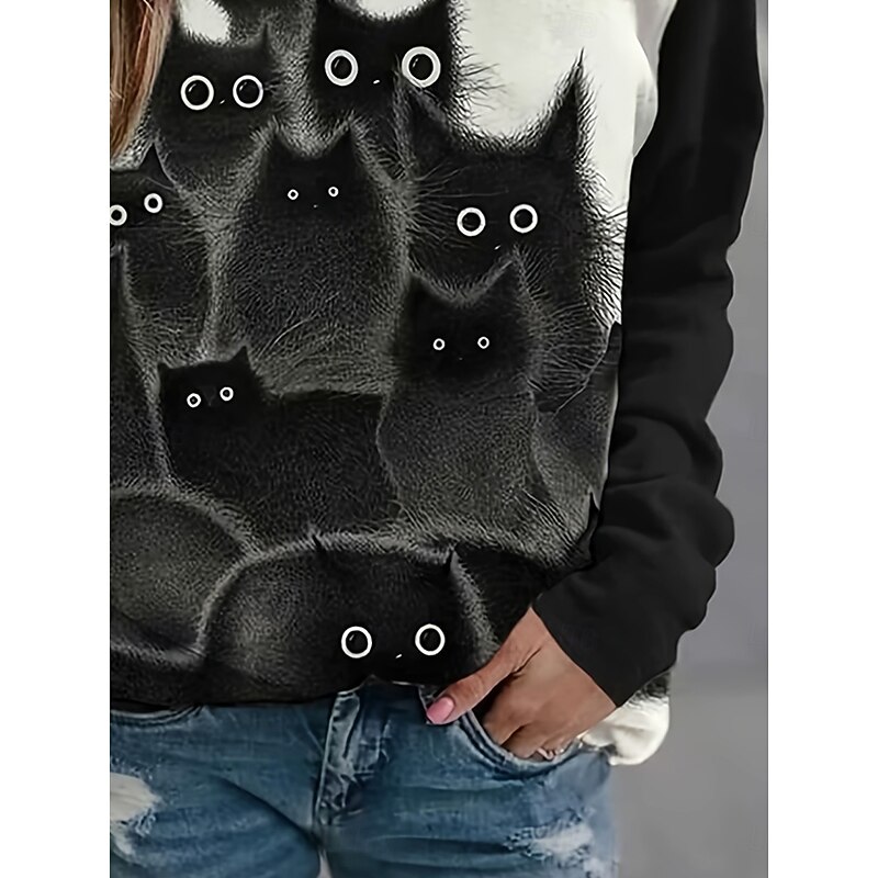 Women's T shirt Long Sleeve Graphic Animal Vintage Stylish Classic Long Sleeve Crew Neck Round Neck Regular Tops Daily Print Black  Spring Fall Prefall3
