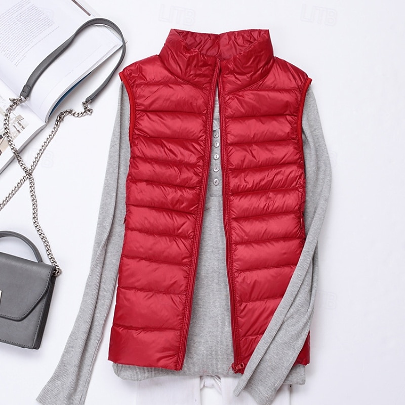 Women's Vest Warm Comfortable Zipper Pocket Active Casual Plain Outdoor Vacation Daily Wear Zipper Regular Stand Collar Regular Fit Sleeveless Outerwear White Red Purple Fall Winter4