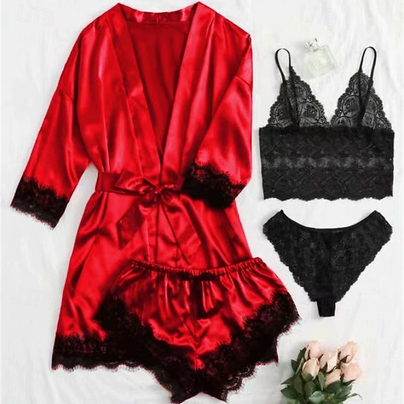 Women's Lace Lingerie Sexy Lingerie LaceNightwearPolyester Date Weekend Solid Colored Sexy Black Pink Wine Red Purple Summer