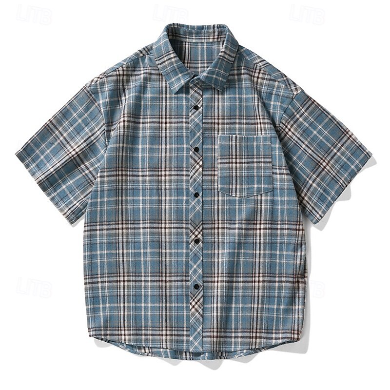 Men's Shirt Summer Shirt Casual Shirt Beach Shirt Button Up Shirt Yellow Red Blue Short Sleeve Plaid Lapel Vacation Hawaiian Pocket Clothing Apparel Fashion Casual Comfortable2