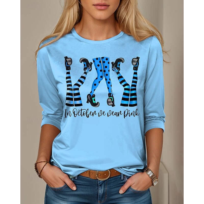 Halloween Women's T shirt Witch Graphic Letter Vintage Fashion Stylish Long Sleeve Crew Neck Round Neck Regular Tops Daily Weekend Print Pink Blue Purple Green Spring Fall Winter3