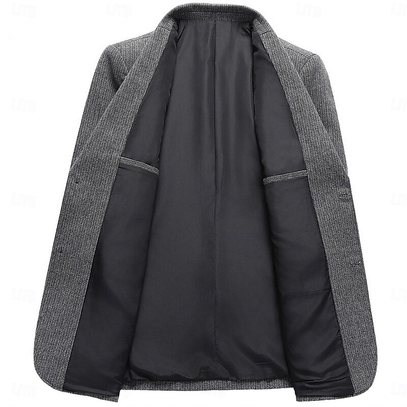 Men's Blazer Jacket Tweed Blazer Notch Collar Lightweight Solid Colored Blazer khaki Grey Tailored Fit Single Breasted Two-buttons2