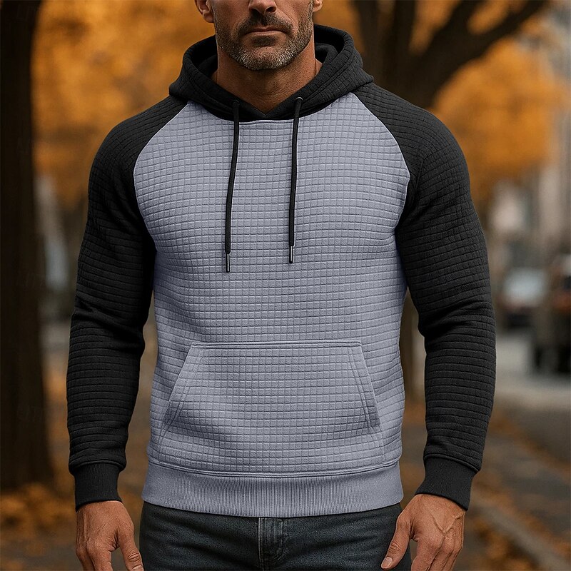 Men's Hoodie Waffle Hoodies Pullover Hoodie Sweatshirt Apricot Black White Burgundy Light Grey Hooded Standing Collar Plain Patchwork Color Block Sports & Outdoor Casual Daily Streetwear Cool4