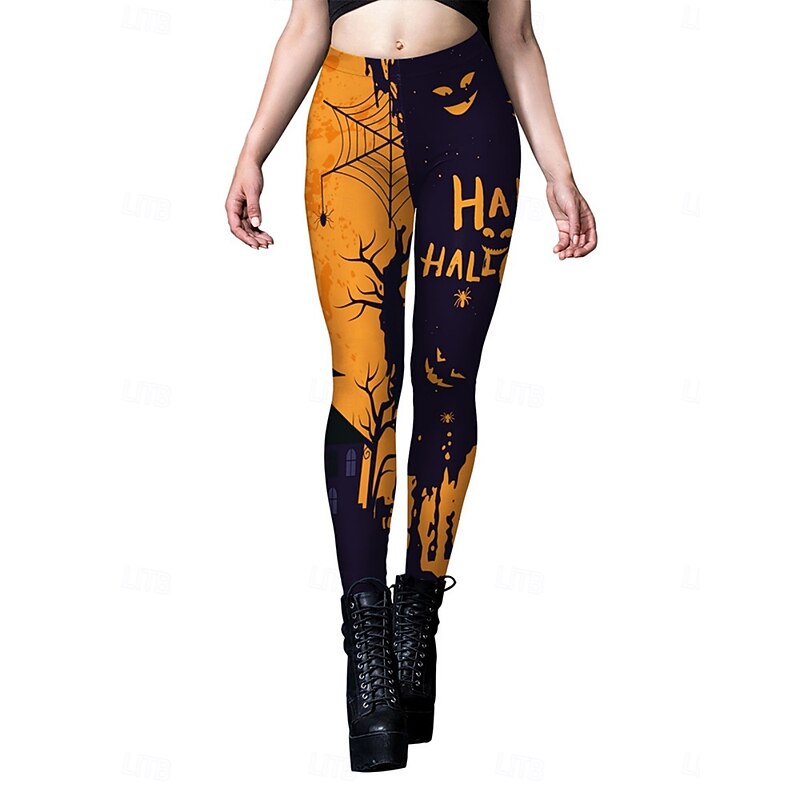Halloween Women's Tights Leggings Punk Vintage Full Length High WaistPantsHalloween Pumpkin Bat Printing High Cut Comfort Quick Dry Breathable High Elasticity Vacation Party Holiday Black4