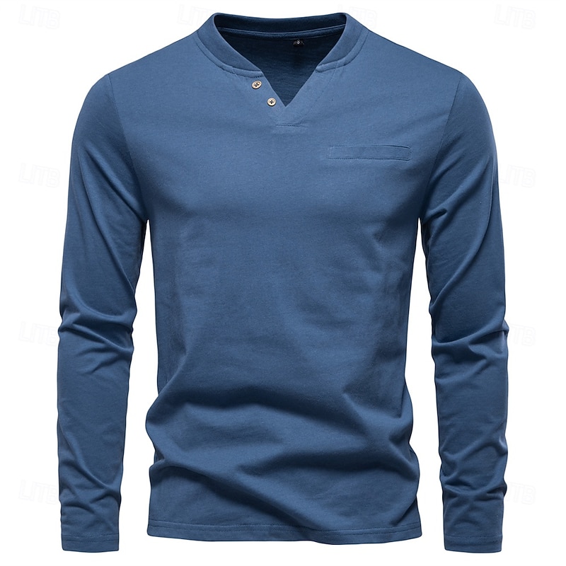 Men's Cotton Shirt Long Sleeve Cool Daily Minimalism Buttons Henley School Training Outdoor Colored Gray Black Blue Henley T-Shirt