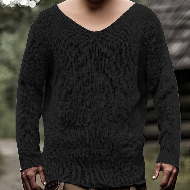 Men's Pullover Sweater Jumper Casual Sweater Knit Sweater Ribbed Crochet Knit Tunic Knitted Plain V Neck Fashion Casual Vacation Daily Wear Clothing Apparel Fall Winter Black Blue S M L3