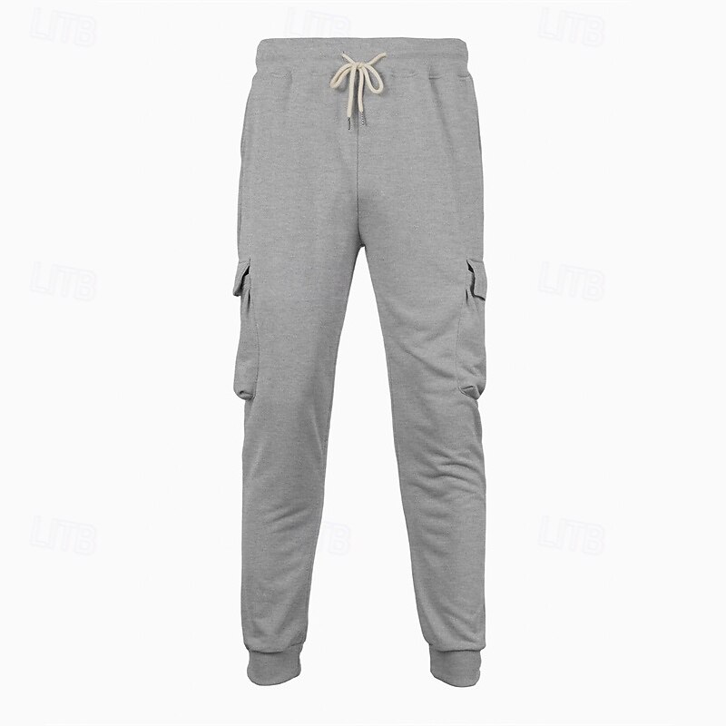 Men's Sweatpants Joggers Trousers Cargo Sweatpants Drawstring Elastic Waist Multi Pocket Plain Comfort Sports Outdoor Daily Fashion Casual Black Red Micro-elastic2