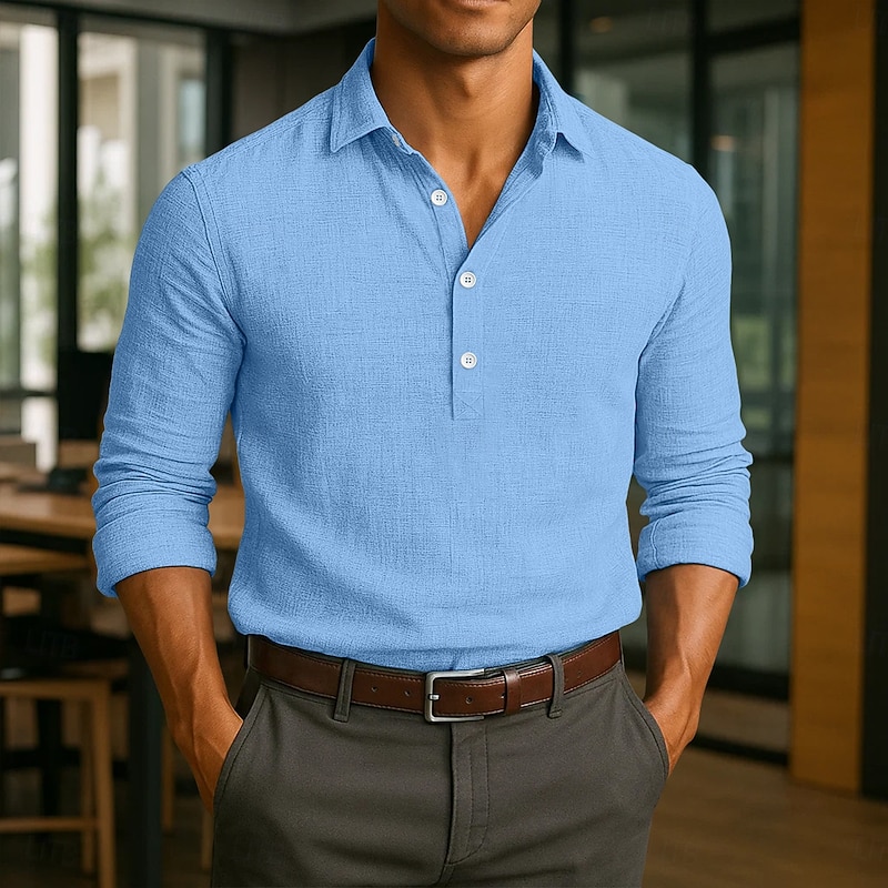 Men's Shirt Linen Shirt Summer Shirt Beach Wear Plain Vacation Casual Black White Blue Green Long Sleeve Lapel Summer Spring Clothing Apparel Plain