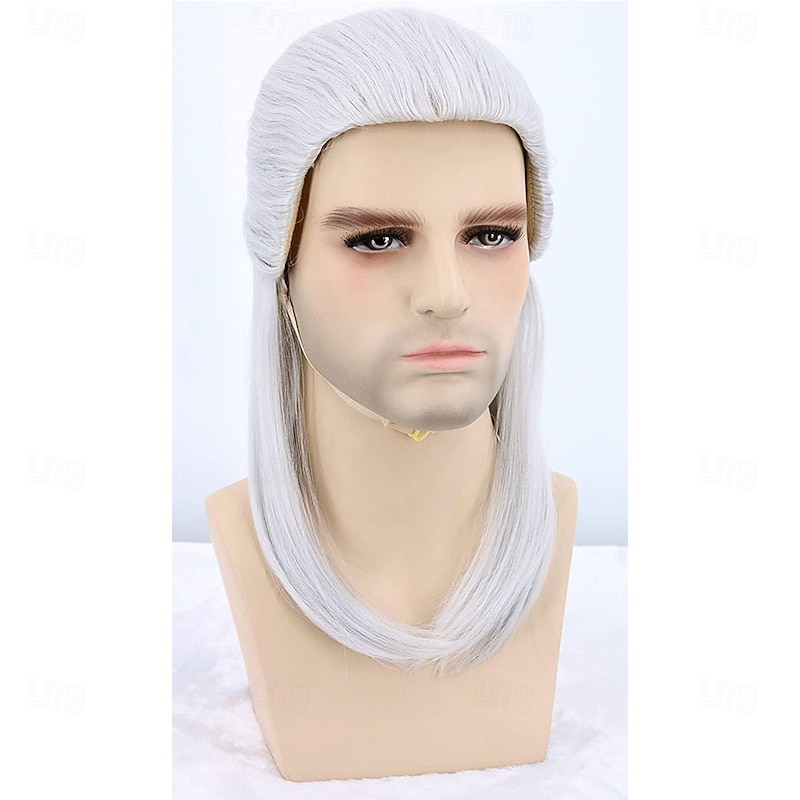 Long Silver Grey Wig for Man Geralt of Rivia Wig Inspired by Halloween Cosplay Costume Wigs2