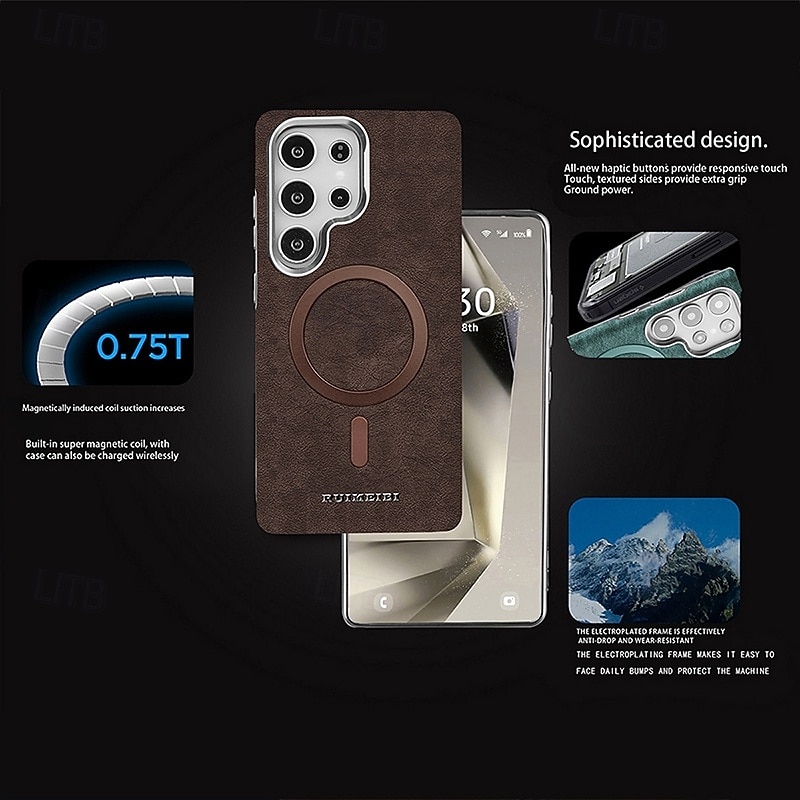 Phone Case For Samsung Galaxy S25 Ultra Plus S24 Ultra Plus S23 Ultra Back Cover Support Wireless Charging Shockproof Retro TPU PU Leather2