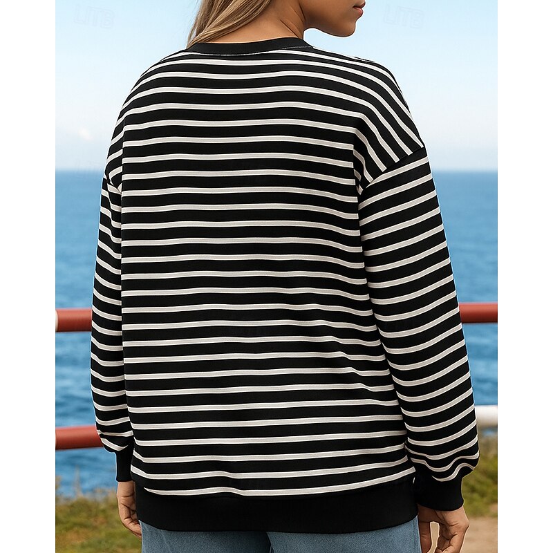 Women's Pullover Sweatshirt Casual Tops Long Sleeve Top Athleisure Fall Stripes Fashion Outdoor Travel Sportswear Activewear Black White Pink2
