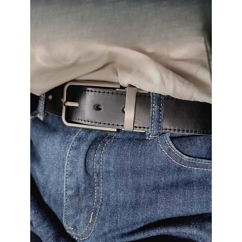 Men's Genuine Cowhide Leather Belt – Vintage Brown Strap with Matte Alloy Pin Buckle, Adjustable for Jeans, Work, Business Casual & Everyday Wea3