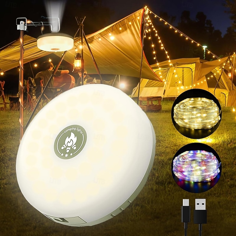 Camping Lights String, 4 in 1 Outdoor String Lights with 8 Lighting Modes Portable Retractable Camping String Lights for Outdoor Hiking Garden Party Festival Decor