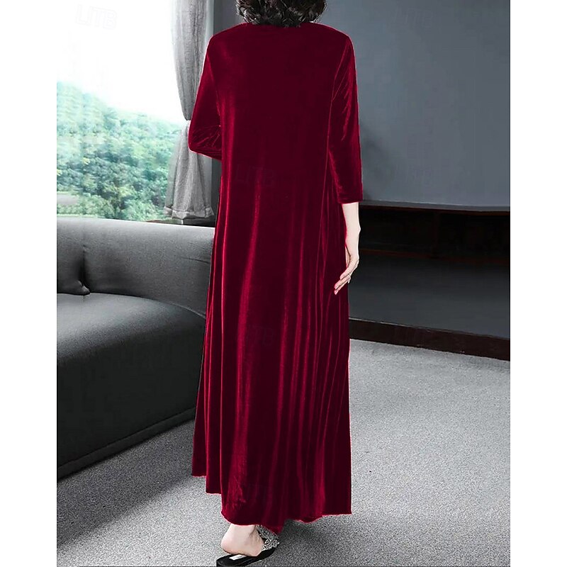 Women's Midi Dress Casual Dress Fashion Classic Modern Outdoor Vacation Holiday Regular Fit Plain Long Sleeve Crew Neck Black Wine Blue Dark Green Summer2