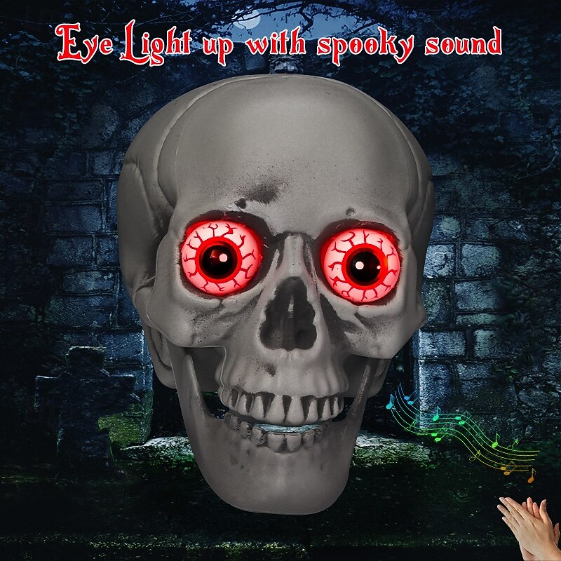 Talking Skull Heads Halloween - Light up Red Eye Skull Halloween Themed Lighted Skeleton Decor, Festive Red Eyes Halloween Decorations for Party