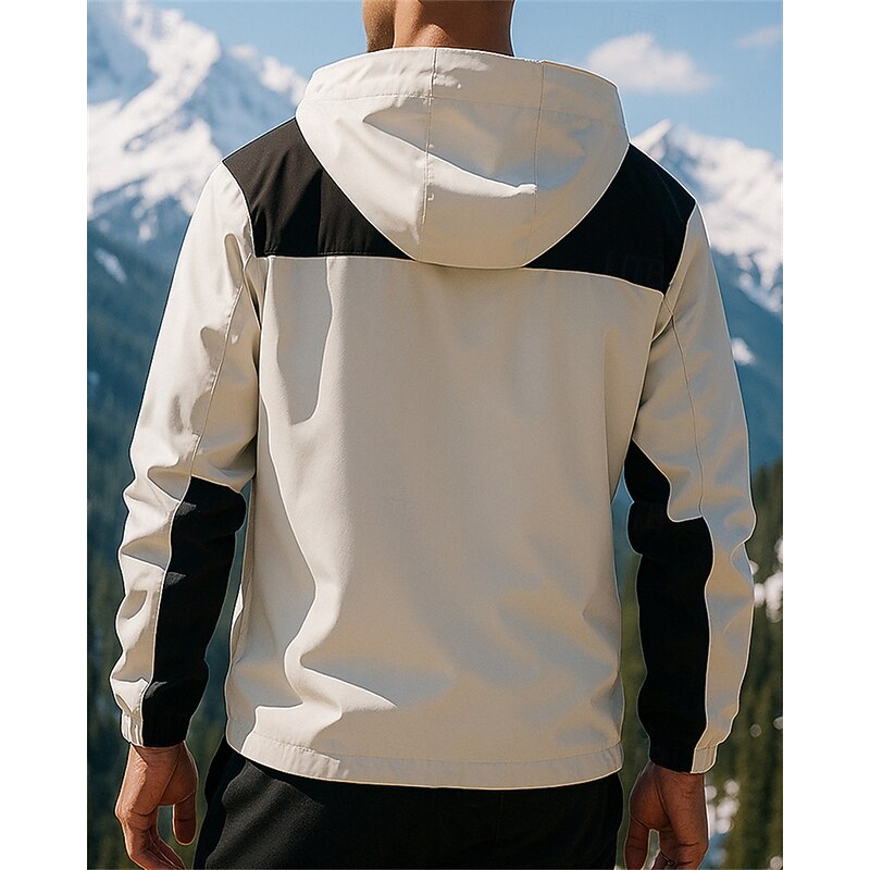 Men's Softshell Jacket Hiking Jacket Hardshell Jacket Outdoor Waterproof Windproof Hiking Outfits Hiking Clothes Spring Autumn / Fall Jacket Hunting Climbing Running Patchwork Black Ivory Army Green2