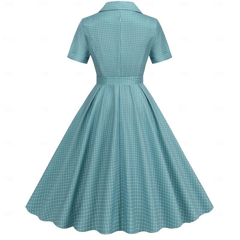 Retro Vintage 1950s Rockabilly Knee Length Swing Dress Flare Dress Shirt Dress With Belt Plaid Fancy Dress Women's Carnival Masquerade Tea Party Casual Daily Retro Theme Party Adults' Dress Spring4