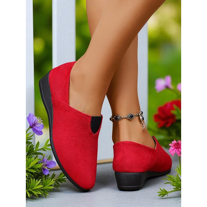 Women's Red Slip-On Casual Shoes – Lightweight Comfort Loafers for Daily Wear, Christmas, Shopping and Travel3