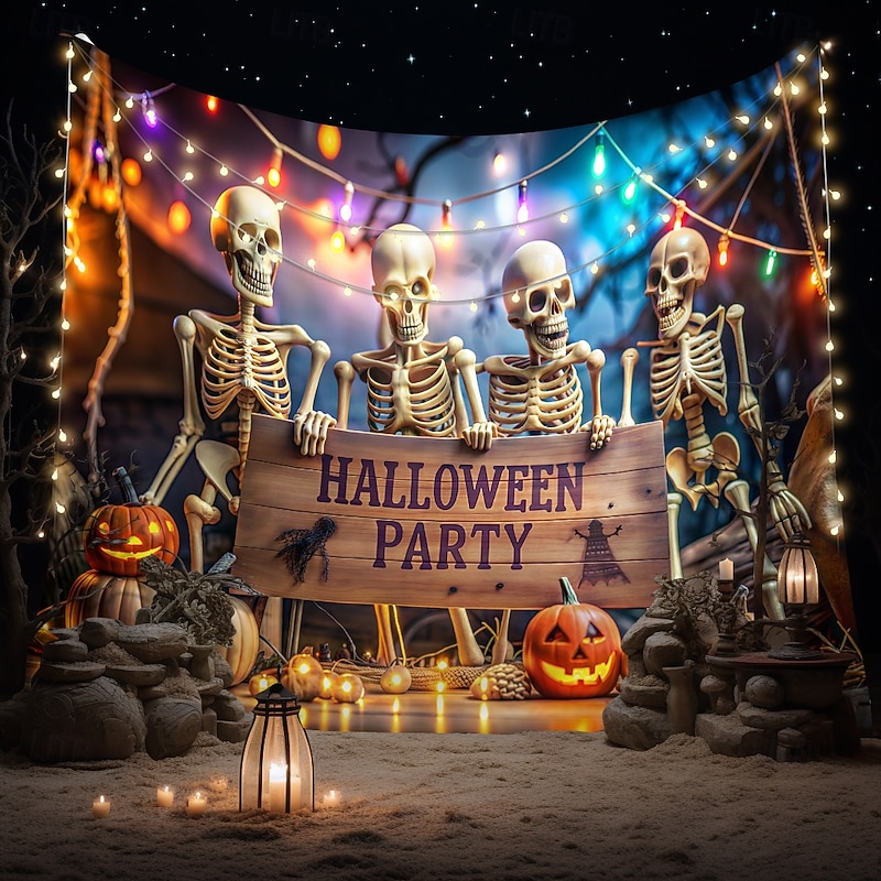 Halloween Tapestry Banners Blanket Skeleton Cemetery Dark Punk Gothic Style Party Dorm Shooting Backgrounds Home Decor