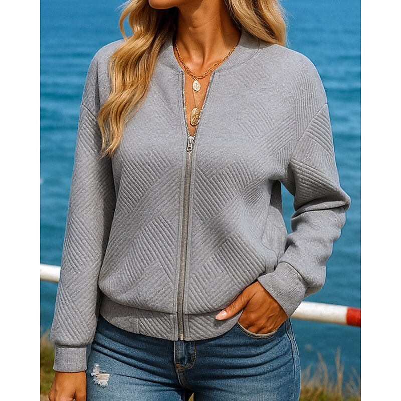 Women's Outdoor Recreation Coatv Full Zip Jacket Long Sleeve Top Athleisure Fall Solid Colored Fashion Outdoor Travel Sportswear Activewear Black White Green