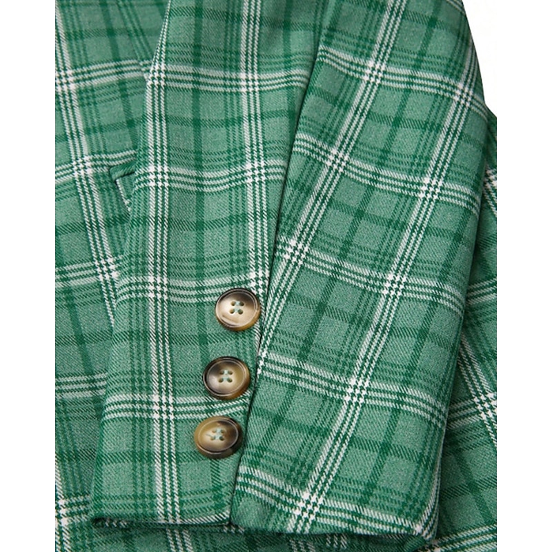 Men's Blazer Set Business Cocktail Party Wedding Party 2 Piece Fashion Casual Spring Fall Polyester Plaid Pocket Buttons Comfortable Single Breasted Blazer Green3