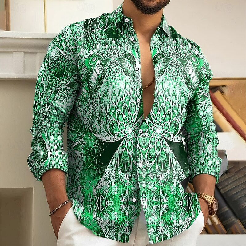 Men's Floral Print Flowers Shirt Button Up Shirt Long Sleeve Hawaiian Outdoor Vacation Summer Spring Turndown 3D Print Collared Shirts Red Blue Green Khaki3