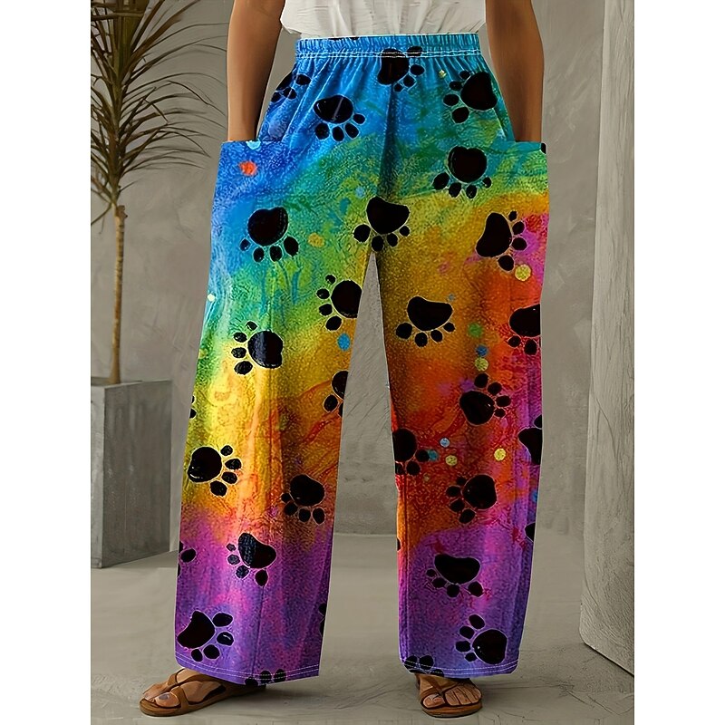 Women's Wide Leg Chinos Vintage Casual Full Length High Waist Floral Graphic Elastic Waistband Inelastic Causal Casual Daily Blue Green Rainbow Amethyst Summer Spring Loose Fit4