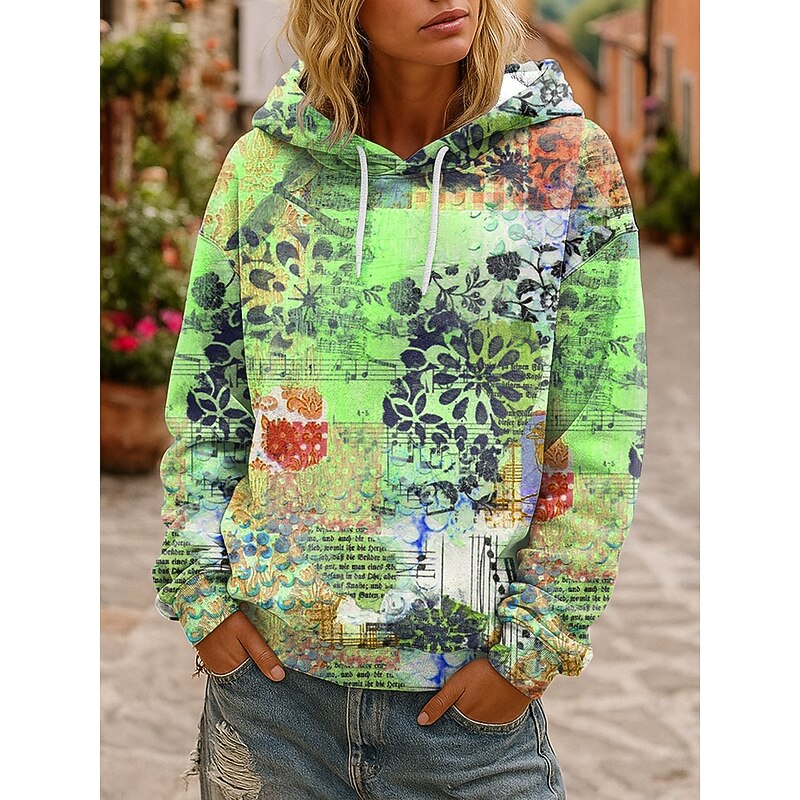 Women's 3D Print Vintage Boho Hoodie Patchwork Hoodie Sweatshirt Floral s Floral Graphic Vintage Casual Long Sleeve Hooded  Street Casual Holiday Patchwork Yellow Pink Blue Green Spring Fall Winter3