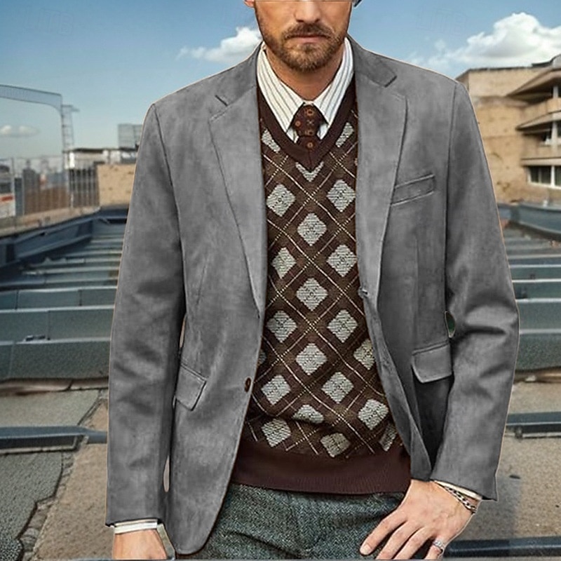 Men's Blazer Business Cocktail Party Wedding Party Fashion Casual Spring Fall Polyester Plain Pocket Buttons Comfortable Single Breasted Blazer Black khaki Light Grey Coffee4