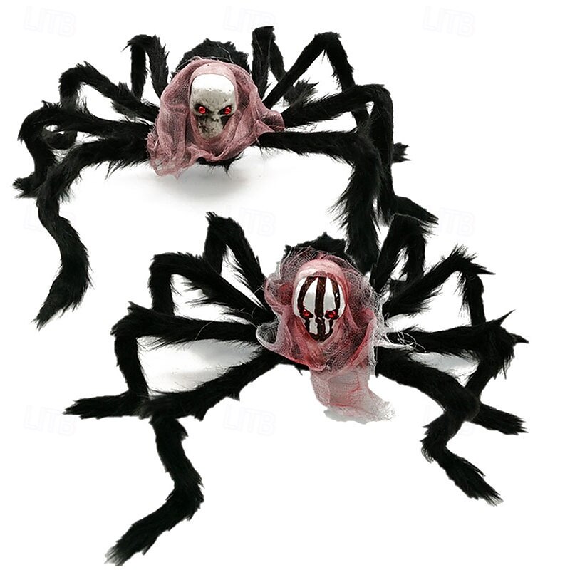 Halloween Large Spider Decoration Realistic Hairy Spider Horror Skeleton Spider Prank Prop Skull Spider Plush Toy Halloween Party Scary Decoration2