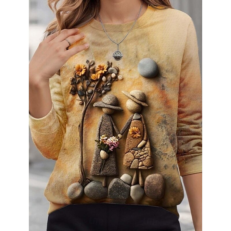 Women's Pullover 3D Print Sweatshirts Graphic Vintage Classic Casual Long Sleeve Crew Neck Regular Tops Home Work Street Print Yellow2