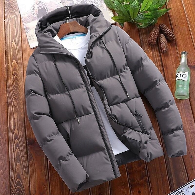 Men's Winter Coat Puffer Jacket Padded Jacket Pocket Cotton Vacation Daily Wear Date Regular Fashion Casual Comfortable Thermal Warm Winter Solid / Plain Color Dark Grey Wine Black Navy Blue Puffer3