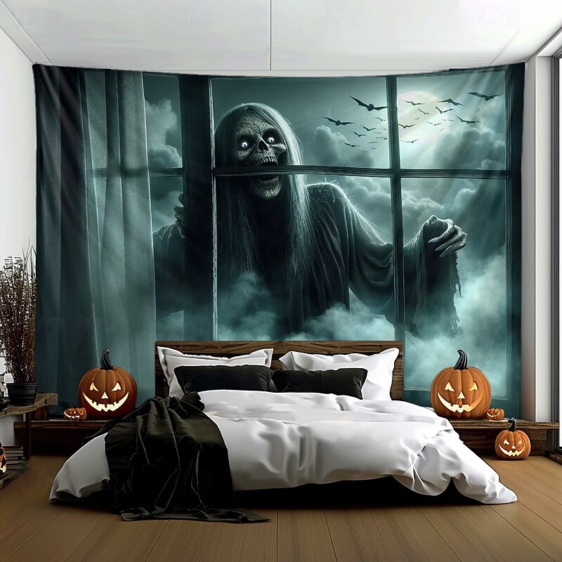 Halloween Tapestry Banners Wall Hangings Skeleton Grim Reaper 3D Dark Punk Gothic Style Party Dorm Shooting Backgrounds Home Decor3