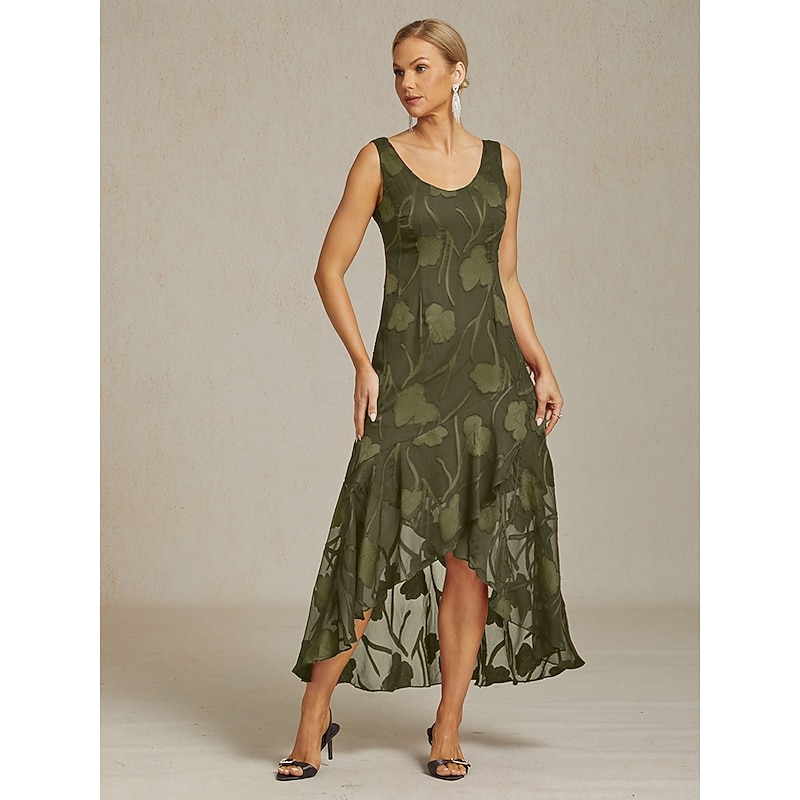 Women's Maxi Dress Ruffle Dress Elegant Wedding Wedding Guest Evening Party Floral Sleeveless U Neck Olive Summer Spring2