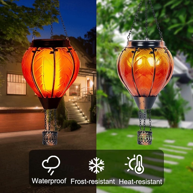 Hot Air Balloon Solar Lantern Outdoor  Orange Red Waterproof Hanging Solar Powered Light with Shepherd Hook for Garden Patio Porch Tree Gazebo Holiday Decoration Gift4