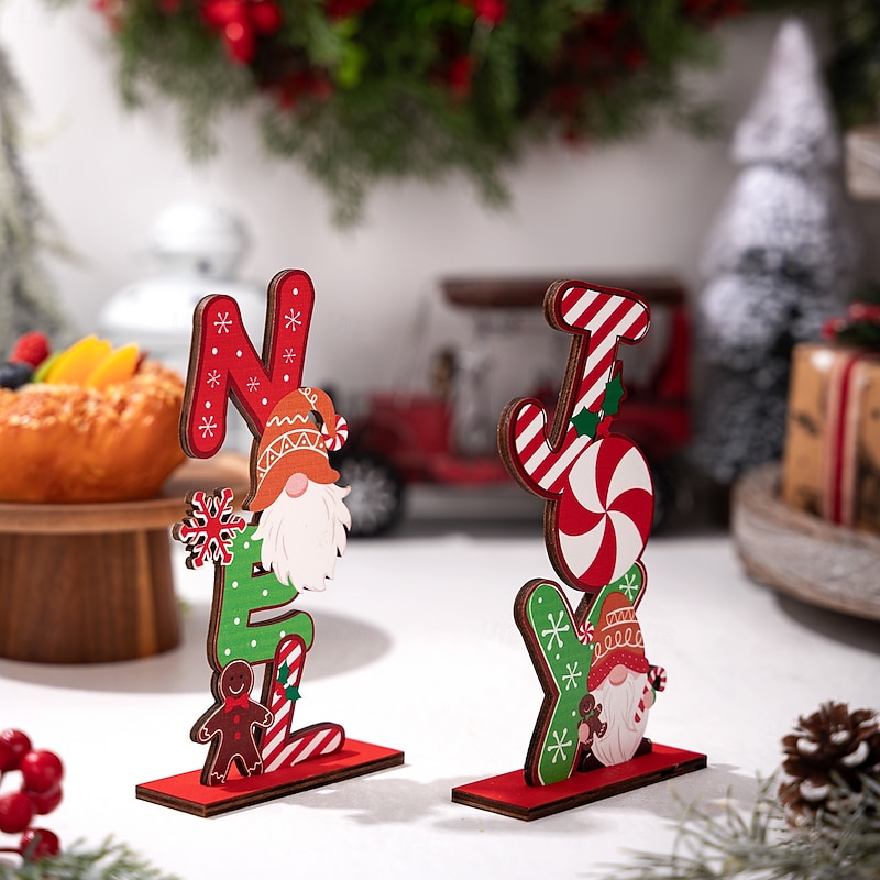 2pcs Christmas Table Wooden Decorations Gingerbread Man and Rudolph Creative Colorful Letter Wooden Ornaments Holiday Decor3