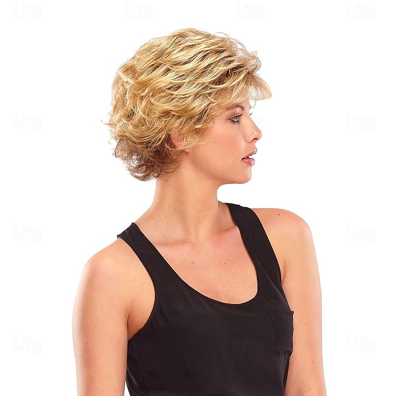 Women’s Blonde Short Layered Curly Wig Natural Looking Realistic Synthetic Hair Heat Resistant Volume Cut Elegant Daily Wear Fashion Party3