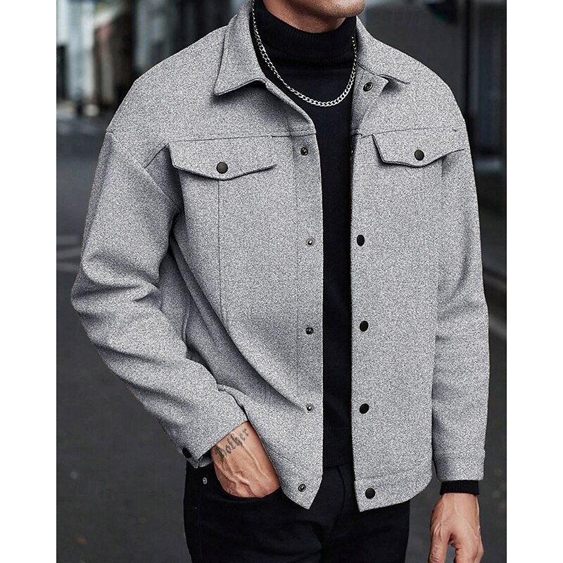 Men's Lightweight Jacket Cargo Jacket Casual Jacket Vacation Daily Warm Pocket Fall Winter Plain Fashion Classic Lapel Regular Black Yellow Light Grey Apricot Jacket4