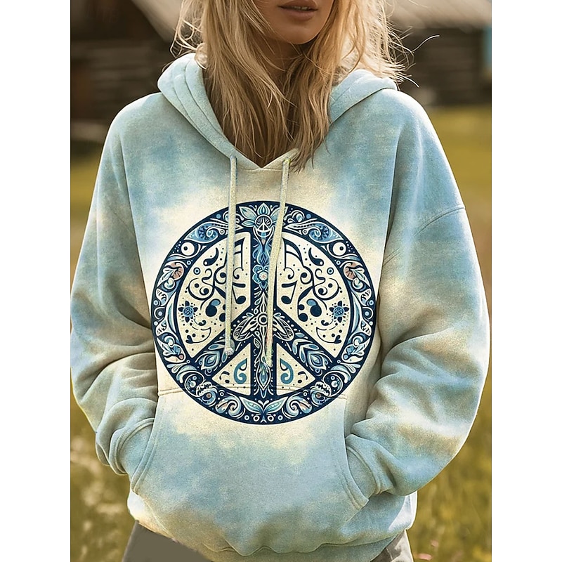 Women's Pullover Hoodie Sweatshirt Graphic Rainbow Casual Boho Long Sleeve Hooded Regular Tops Street Dailywear Print Front Pocket Red Blue Purple Orange Spring Fall Winter4