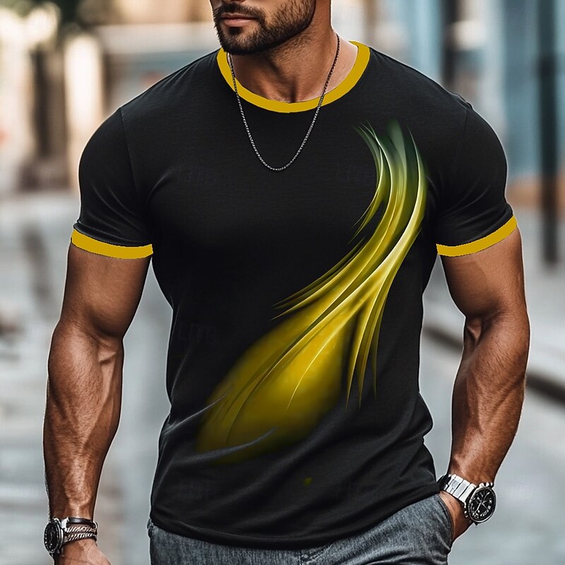 Men's Geometric 3D T Shirt Short Sleeve T shirt 3D Print Crew Neck Shirt Designer Street Casual Daily Yellow Blue Green Summer Spring Clothing Apparel S M L XL XXL XXXL3