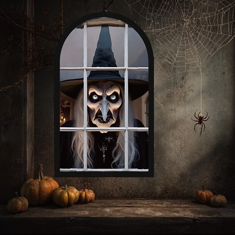 1 Pc Halloween New Unique Holographic Luminous Mirror Light Indoor Restaurant Wall Party Festival Witch Ghost Clown Ghost Bride Atmosphere Decoration Light Usb Power Supply 50 * 28CM/30 * 22.5CM2