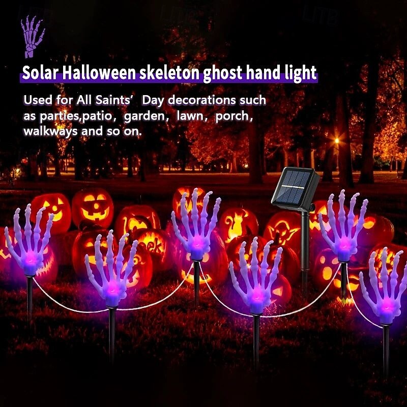 8/12PCS Solar Halloween Path Light LED Luminous Ghost Hand Solar Skeleton Hand Lawn Light Waterproof Garden Walkway Horror Atmosphere Decorative Props3