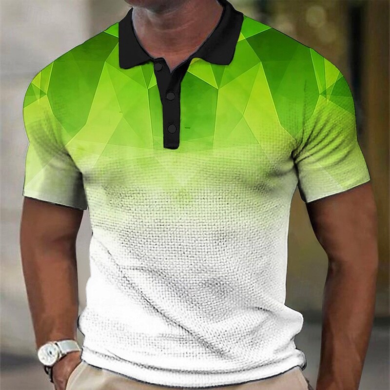 Men's Geometric Waffle Polo Shirts Golf Shirt Short Sleeve Polo Shirts Collared Shirts Casual Vacation Wear Formal Wear Festival Wear Buttons 3D Print Yellow Blue Purple