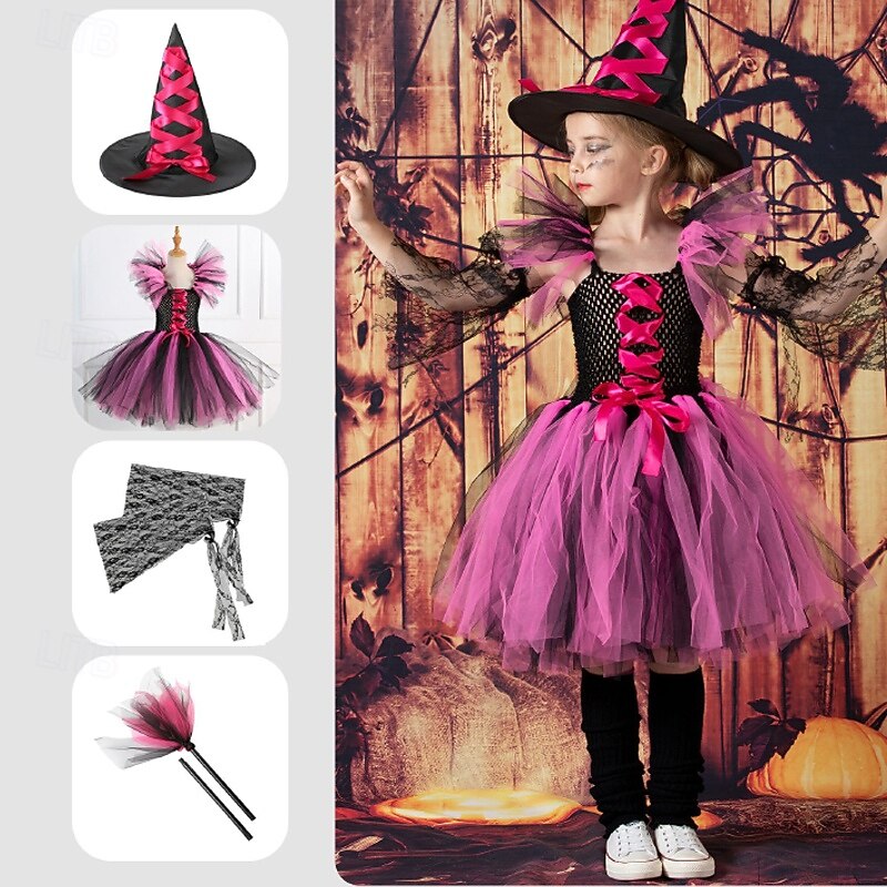 Witch Halloween Dress Cosplay Costume Tutu Walpurgis Night Cosplay Kid's Girls' Carnival Masquerade Party / Evening Easy Halloween Costumes Dress Up3