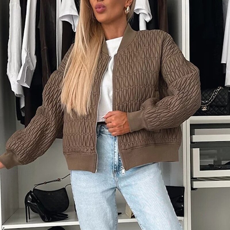 Women's Winter Jacket Parka Warm Comfortable Zipper Pocket Fashion Modern Casual Plain Going out Weekend Zipper Regular Collarless Regular Fit Long Sleeve Outerwear Black Navy Blue Apricot Winter3