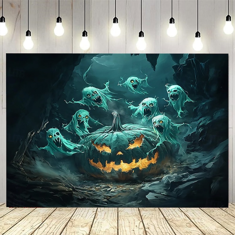 Halloween Backdrop Tapestry with Haunted House and Ghosts – Spooky Wall Hanging Decoration for Parties, Living Room, Bedroom, Office, 2025 Halloween 100% Polyester Wall Art3