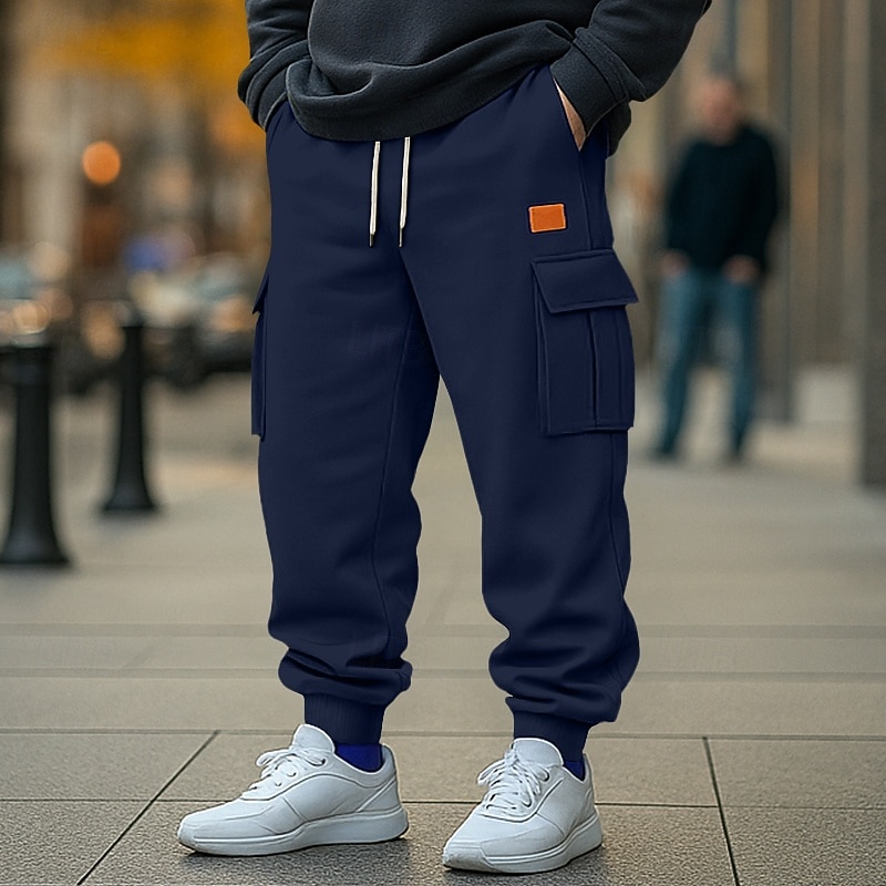Men's Sweatpants Fleece Pants Joggers Trousers Cargo Sweatpants Drawstring Elastic Waist Multi Pocket Plain Moisture Wicking Breathable Full Length Outdoor Casual Daily Fashion Streetwear Black White2