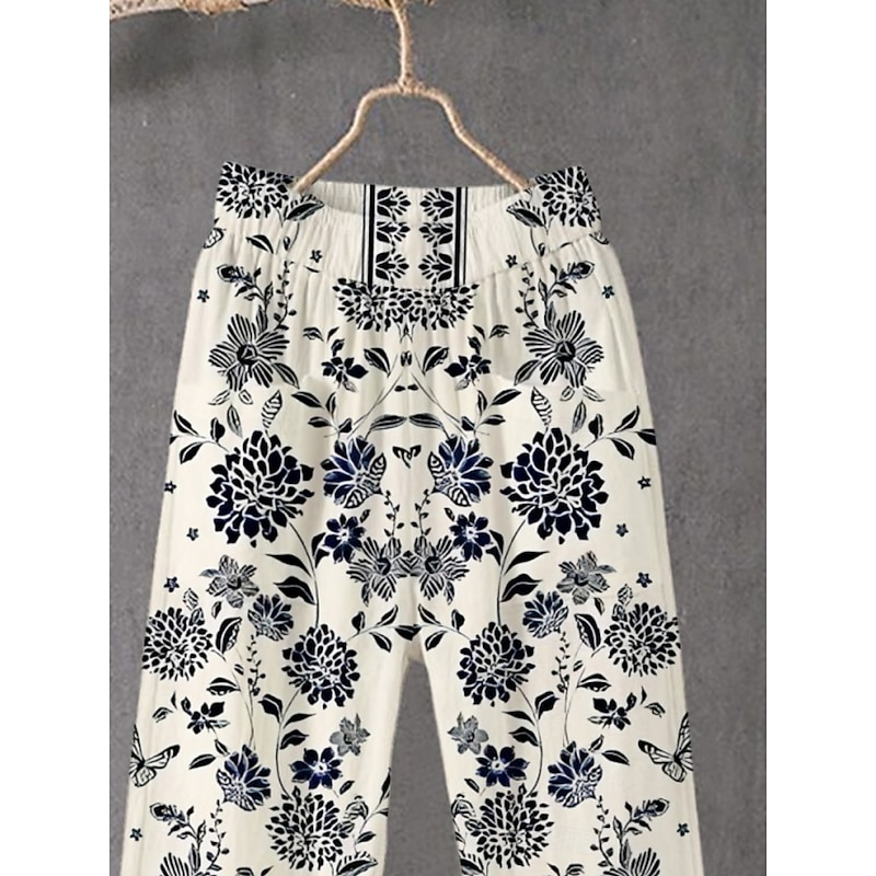 Women's Chinos Pants Trousers Streetwear Casual Full Length High Waist Striped Elastic Waist Print Breathability Comfortable Stretchy Vacation Street Daily Wear Beige Summer Spring Fall Regular Fit3